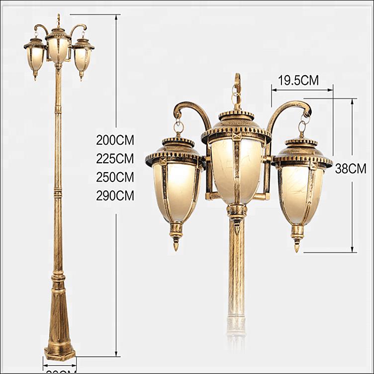Napolju 2-3m antikviteta tri lampe nakon baštanske lampe, antikvitetna evropska dekorativna putnička lampa